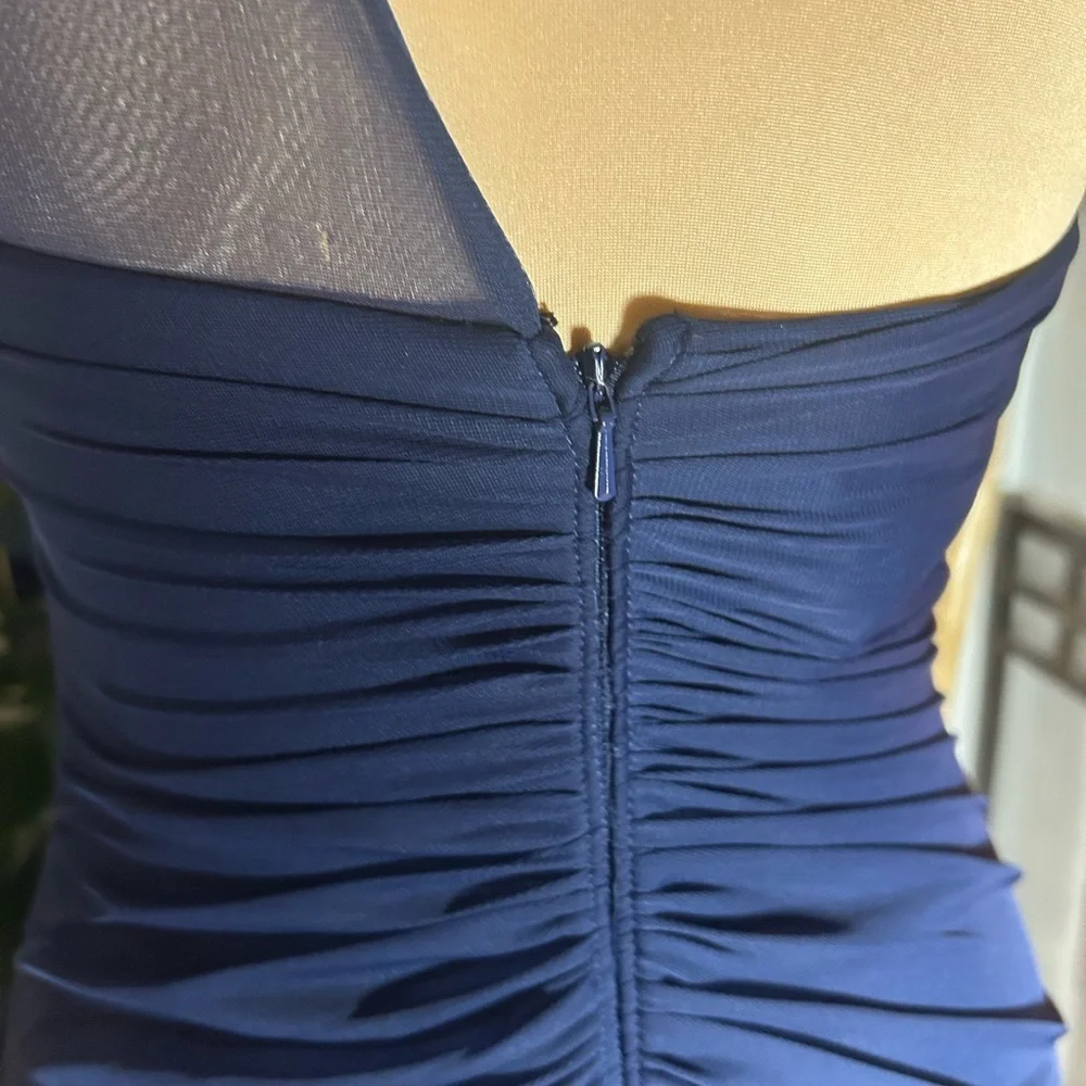 davids bridal dress Women’s Sz 0 Mesh One Shoulder Marine Blue Dress NWT Classic - Picture 4 of 13
